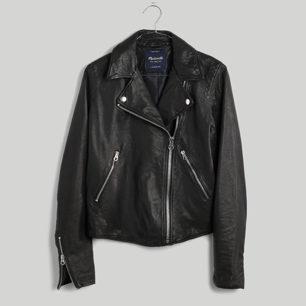NWOT Madewell Washed Leather Motorcycle Jacket - Black, M